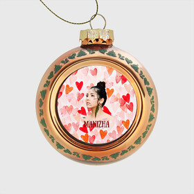 Стеклянный ёлочный шар с принтом Manizha на фоне сердечек , Стекло | Диаметр: 80 мм | Тематика изображения на принте: manizha | далеровна | душанбе | евровидение | евровидение 2021 | манижа | певица | таджикистан | хамраева