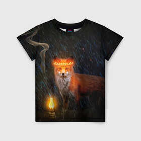 Детская футболка 3D с принтом Лиса с огненной короной , 100% гипоаллергенный полиэфир | прямой крой, круглый вырез горловины, длина до линии бедер, чуть спущенное плечо, ткань немного тянется | fox | foxy | животное | звери | лиса | лисенок | лисичка | милая | рыжая | фокс