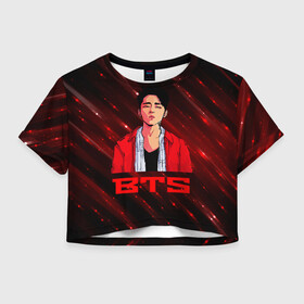 Женская футболка Crop-top 3D с принтом BTS Red and black , 100% полиэстер | круглая горловина, длина футболки до линии талии, рукава с отворотами | Тематика изображения на принте: bts | k pop | kpop | rm | аниме | бтс | ви | джей хоуп | джонгук | кпоп | сюга | чимин | чин | япония