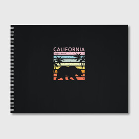 Альбом для рисования с принтом California гризли на закате , 100% бумага
 | матовая бумага, плотность 200 мг. | california | гризли | закат | лето | медведь | пальмы | солнце