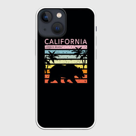 Чехол для iPhone 13 mini с принтом California гризли на закате ,  |  | california | гризли | закат | лето | медведь | пальмы | солнце