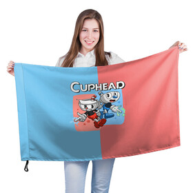Флаг 3D с принтом CAPHEAD , 100% полиэстер | плотность ткани — 95 г/м2, размер — 67 х 109 см. Принт наносится с одной стороны | caphead | cup | mugman | друг | капхейд | кружка | мугман