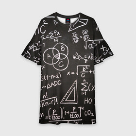 Детское платье 3D с принтом Математические уравнения , 100% полиэстер | прямой силуэт, чуть расширенный к низу. Круглая горловина, на рукавах — воланы | математика | примеры | уравнение | формулы | школа | школьная доска
