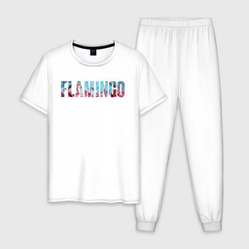 Мужская пижама хлопок с принтом FLAMINGO , 100% хлопок | брюки и футболка прямого кроя, без карманов, на брюках мягкая резинка на поясе и по низу штанин
 | Тематика изображения на принте: flamingo | птицы | розовый | фламинго