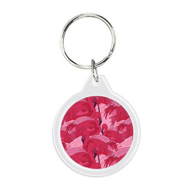 Брелок круглый с принтом розовые фламинго , пластик и полированная сталь | круглая форма, металлическое крепление в виде кольца | flamingo | птицы | розовый | фламинго