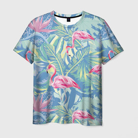 Мужская футболка 3D с принтом фламинго , 100% полиэфир | прямой крой, круглый вырез горловины, длина до линии бедер | flamingo | птицы | розовый | фламинго