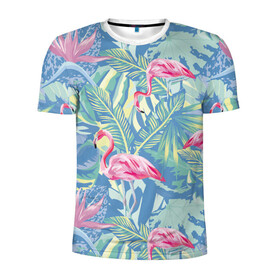Мужская футболка 3D спортивная с принтом фламинго , 100% полиэстер с улучшенными характеристиками | приталенный силуэт, круглая горловина, широкие плечи, сужается к линии бедра | Тематика изображения на принте: flamingo | птицы | розовый | фламинго