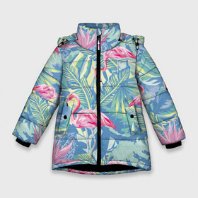 Зимняя куртка для девочек 3D с принтом фламинго , ткань верха — 100% полиэстер; подклад — 100% полиэстер, утеплитель — 100% полиэстер. | длина ниже бедра, удлиненная спинка, воротник стойка и отстегивающийся капюшон. Есть боковые карманы с листочкой на кнопках, утяжки по низу изделия и внутренний карман на молнии. 

Предусмотрены светоотражающий принт на спинке, радужный светоотражающий элемент на пуллере молнии и на резинке для утяжки. | flamingo | птицы | розовый | фламинго