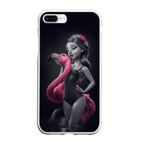 Чехол для iPhone 7Plus/8 Plus матовый с принтом девушка с фламинго , Силикон | Область печати: задняя сторона чехла, без боковых панелей | flamingo | птицы | розовый | фламинго