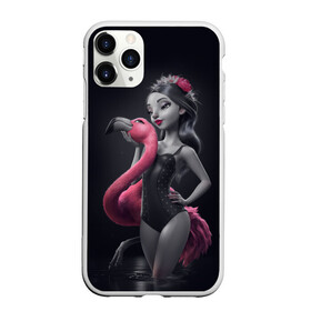 Чехол для iPhone 11 Pro матовый с принтом девушка с фламинго , Силикон |  | flamingo | птицы | розовый | фламинго
