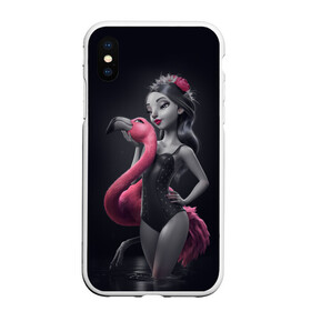 Чехол для iPhone XS Max матовый с принтом девушка с фламинго , Силикон | Область печати: задняя сторона чехла, без боковых панелей | flamingo | птицы | розовый | фламинго