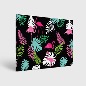 Холст прямоугольный с принтом фламинго с цветами , 100% ПВХ |  | Тематика изображения на принте: flamingo | птицы | розовый | фламинго