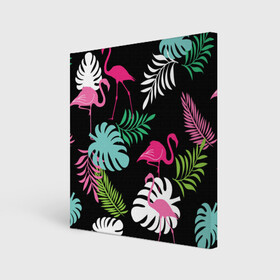 Холст квадратный с принтом фламинго с цветами , 100% ПВХ |  | Тематика изображения на принте: flamingo | птицы | розовый | фламинго