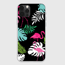 Чехол для iPhone 12 Pro с принтом фламинго с цветами , силикон | область печати: задняя сторона чехла, без боковых панелей | Тематика изображения на принте: flamingo | птицы | розовый | фламинго