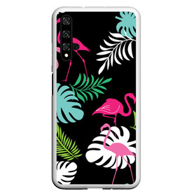 Чехол для Honor 20 с принтом фламинго с цветами , Силикон | Область печати: задняя сторона чехла, без боковых панелей | flamingo | птицы | розовый | фламинго