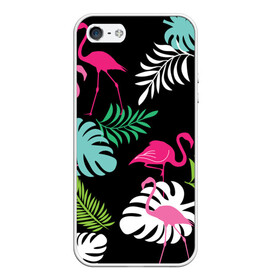 Чехол для iPhone 5/5S матовый с принтом фламинго с цветами , Силикон | Область печати: задняя сторона чехла, без боковых панелей | Тематика изображения на принте: flamingo | птицы | розовый | фламинго
