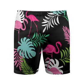 Мужские шорты спортивные с принтом фламинго с цветами ,  |  | flamingo | птицы | розовый | фламинго