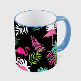 Кружка с принтом фламинго с цветами , керамика | ёмкость 330 мл | Тематика изображения на принте: flamingo | птицы | розовый | фламинго