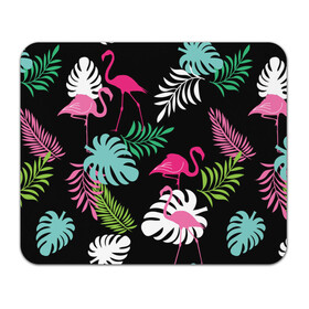 Коврик для мышки прямоугольный с принтом фламинго с цветами , натуральный каучук | размер 230 х 185 мм; запечатка лицевой стороны | flamingo | птицы | розовый | фламинго