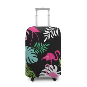 Чехол для чемодана 3D с принтом фламинго с цветами , 86% полиэфир, 14% спандекс | двустороннее нанесение принта, прорези для ручек и колес | flamingo | птицы | розовый | фламинго