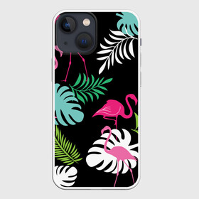 Чехол для iPhone 13 mini с принтом фламинго с цветами ,  |  | flamingo | птицы | розовый | фламинго