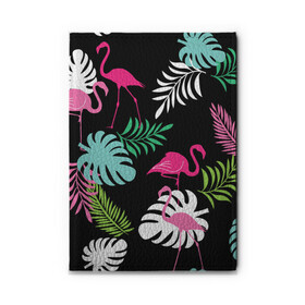 Обложка для автодокументов с принтом фламинго с цветами , натуральная кожа |  размер 19,9*13 см; внутри 4 больших “конверта” для документов и один маленький отдел — туда идеально встанут права | flamingo | птицы | розовый | фламинго