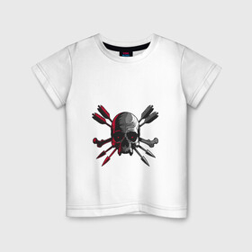 Детская футболка хлопок с принтом Череп и стрелы , 100% хлопок | круглый вырез горловины, полуприлегающий силуэт, длина до линии бедер | arrows | bone | dead | death | horror | skull | кости | стрелы | ужасы | хоррор | череп