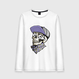 Мужской лонгслив хлопок с принтом Скелет в рубашке и кепке , 100% хлопок |  | bone | dead | death | hipster | horror | skelet | skeleton | skull | кости | скелет | ужасы | хипстер | хоррор | череп