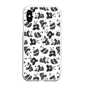 Чехол для iPhone XS Max матовый с принтом Акварельные панды паттерн , Силикон | Область печати: задняя сторона чехла, без боковых панелей | art | black white | cute | funny panda | panda | pandas | pattern | watercolor | акварель | акварельный рисунок | арт | детский рисунок | маленькие панды | медведи | медвежата | милые панды | мишки | панда | пандочка | пандочки | узор