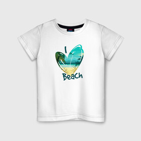 Детская футболка хлопок с принтом Love Beach , 100% хлопок | круглый вырез горловины, полуприлегающий силуэт, длина до линии бедер | Тематика изображения на принте: любовь | море | пальма | пляж | сердце