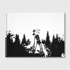 Альбом для рисования с принтом Лес сиреноголового , 100% бумага
 | матовая бумага, плотность 200 мг. | Тематика изображения на принте: scp | siren head | брызги | лес | монстр | персонаж | сиреноголовый