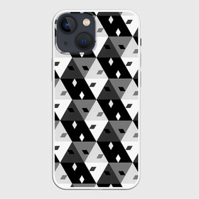 Чехол для iPhone 13 mini с принтом Абстрактные кубики ,  |  | абстракция | арт | белый | вектор | векторный рисунок | игровой кубик | игровые кубики | кубик | кубики | рисунок | треугольник | треугольники | чёрно белый | чёрный