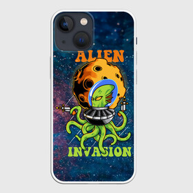 Чехол для iPhone 13 mini с принтом Alien Invasion ,  |  | alien | galaxy | nasa | звезды | космос | наса | нло | планеты | пришелец