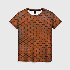 Женская футболка 3D с принтом Ржавые Соты , 100% полиэфир ( синтетическое хлопкоподобное полотно) | прямой крой, круглый вырез горловины, длина до линии бедер | armor | hexagons | honeycombs | rusty | ржавчина | соты