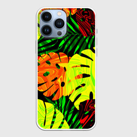 Чехол для iPhone 13 Pro Max с принтом ЛИСТЬЯ ,  |  | Тематика изображения на принте: summer | джунгли | зелень | кислотный | лесной | летний принт | лето | листья папоротника | огненный | пальмовые листья | пальмы | папоротник | свежий | стильный | тренд | тропики | тропический камуфляж