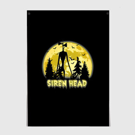 Постер с принтом Siren Head Yellow Moon , 100% бумага
 | бумага, плотность 150 мг. Матовая, но за счет высокого коэффициента гладкости имеет небольшой блеск и дает на свету блики, но в отличии от глянцевой бумаги не покрыта лаком | 6789 | cartoon | cat | forest | foundation | head | monster | moon | mountains | scp | siren | sirenhead | голова | горы | кот | лес | луна | монстр | объект | объекты | сирена | сиреноголовый | фонд | чудище | чудовище