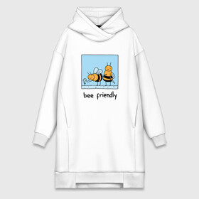 Платье-худи хлопок с принтом Bee Friendly Будь дружелюбным ,  |  | be friendly | drawing | friend | friends | mood | sting | summer | весна | друг | дружелюбие | друзья | жало | игра слов | лето | настроение | оса | острое жало | прикол | пчела | пчелка | рисунок | стинг | цветок | цветочек