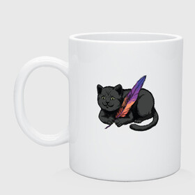Кружка керамическая с принтом Чёрный кот с пёрышком , керамика | объем — 330 мл, диаметр — 80 мм. Принт наносится на бока кружки, можно сделать два разных изображения | black cat | cats | cute | feather | fluffy | kitten | kitty | playful | pussy | pussycat | британская кошка | британский кот | градиент | играет с пером | киса | котенок | кошечка | кошка | милота | перо | прикол | пус | пусси | пушистый кот 