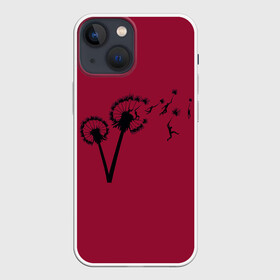 Чехол для iPhone 13 mini с принтом Dandelion flight. Red Frame ,  |  | Тематика изображения на принте: dandelion | flight | garden | human | people | travel | люди | на | одуванчик | одуванчике | парение | парить | полет | путешествие | растение | человек