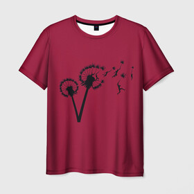 Мужская футболка 3D с принтом Dandelion flight. Red Frame , 100% полиэфир | прямой крой, круглый вырез горловины, длина до линии бедер | Тематика изображения на принте: dandelion | flight | garden | human | people | travel | люди | на | одуванчик | одуванчике | парение | парить | полет | путешествие | растение | человек