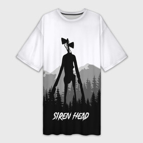 Платье-футболка 3D с принтом SIREN HEAD | DARK FOREST ,  |  | 6789 | cartoon | cat | dark | forest | foundation | head | monster | mountains | scp | siren | sirenhead | голова | горы | кот | лес | монстр | объект | объекты | сирена | сиреноголовый | фонд | чудище | чудовище