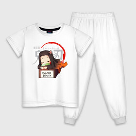 Детская пижама хлопок с принтом Незуко Камадо Kimetsu no Yaiba , 100% хлопок |  брюки и футболка прямого кроя, без карманов, на брюках мягкая резинка на поясе и по низу штанин
 | demon slayer | kamado | kimetsu no yaiba | nezuko | tanjiro | аниме | гию томиока | зеницу агацума | иноске хашибира | камадо | клинок | корзинная девочка | манга | музан кибуцуджи | незуко | рассекающий демонов | танджиро