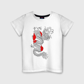 Детская футболка хлопок с принтом Японский Дракон , 100% хлопок | круглый вырез горловины, полуприлегающий силуэт, длина до линии бедер | akatsuki | beast | dragon | акацуки | дракон | животные | зверь | змей | когти | облако | огонь | узор | чб | японский