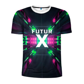 Мужская футболка 3D спортивная с принтом FuturX , 100% полиэстер с улучшенными характеристиками | приталенный силуэт, круглая горловина, широкие плечи, сужается к линии бедра | будущее | киберпанк | крест | неон | технологии