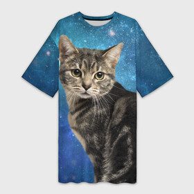Платье-футболка 3D с принтом Кот Космос ,  |  | кот котэ котик котики котенок котейка  коты котята котя коттедж котяра котятки котёнок коте котопес