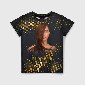 Детская футболка 3D с принтом Manizha Gold Black , 100% гипоаллергенный полиэфир | прямой крой, круглый вырез горловины, длина до линии бедер, чуть спущенное плечо, ткань немного тянется | manizha | далеровна | душанбе | евровидение | евровидение 2021 | манижа | певица | таджикистан | хамраева