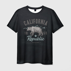 Мужская футболка 3D с принтом California republic , 100% полиэфир | прямой крой, круглый вырез горловины, длина до линии бедер | bear | california | republic | state | калифорния | медведь | республика