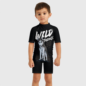 Детский купальный костюм 3D с принтом Wild Things , Полиэстер 85%, Спандекс 15% | застежка на молнии на спине | wolf | волк | лес | пес | север | собака | хаски