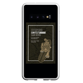 Чехол для Samsung Galaxy S10 с принтом Тигр на серфинге , Силикон | Область печати: задняя сторона чехла, без боковых панелей | большая кошка | джунгли | отдых | полосатый | серфинг | тигр | тигрица | хищник