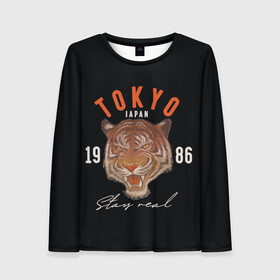 Женский лонгслив 3D с принтом Tokyo Tiger Japan , 100% полиэстер | длинные рукава, круглый вырез горловины, полуприлегающий силуэт | japan | tokyo | большая кошка | полосатый | тигр | тигрица | токио | хищник
